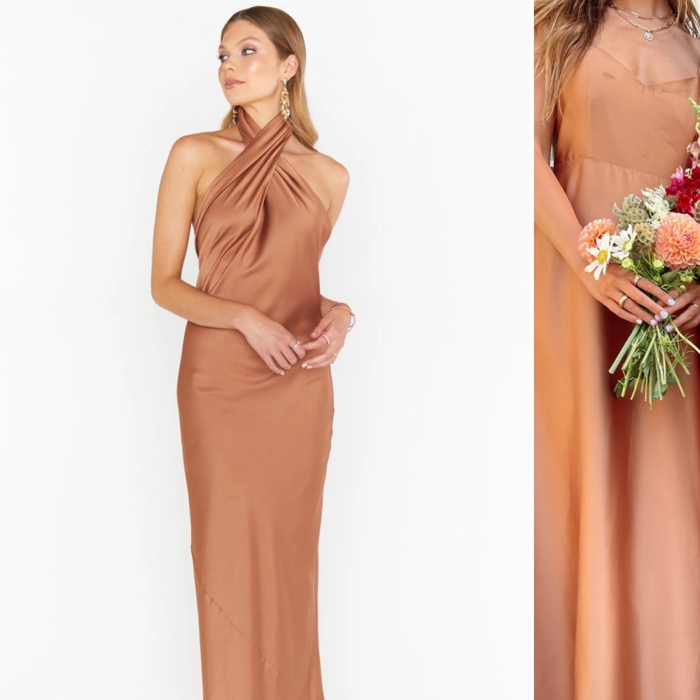 SMYM Jasmine Halter Maxi Dress in Copper Luxe Satin - Picture 2 of 11